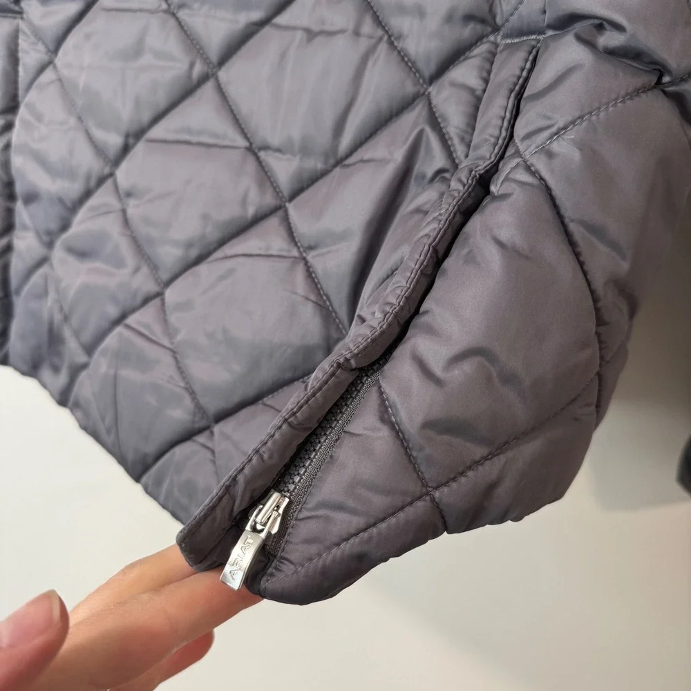 Ariat Womens‎ Quilted Equestrian Jacket Small Gray Full Zip Diamond Puffer